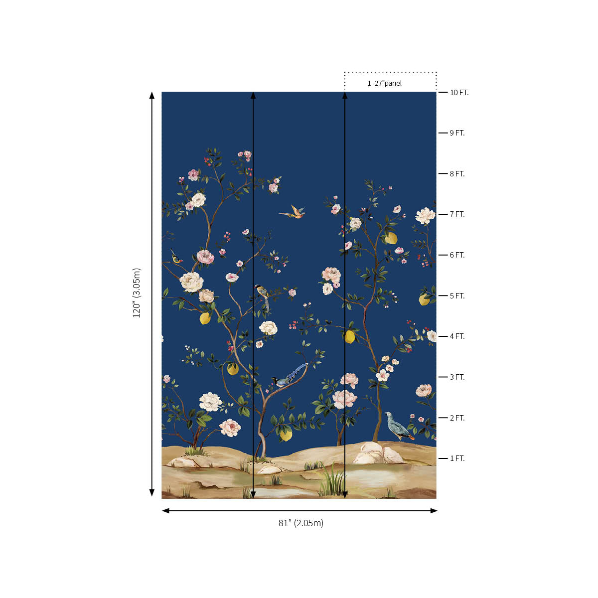 Blossom Chinoiserie Mural | Indigo