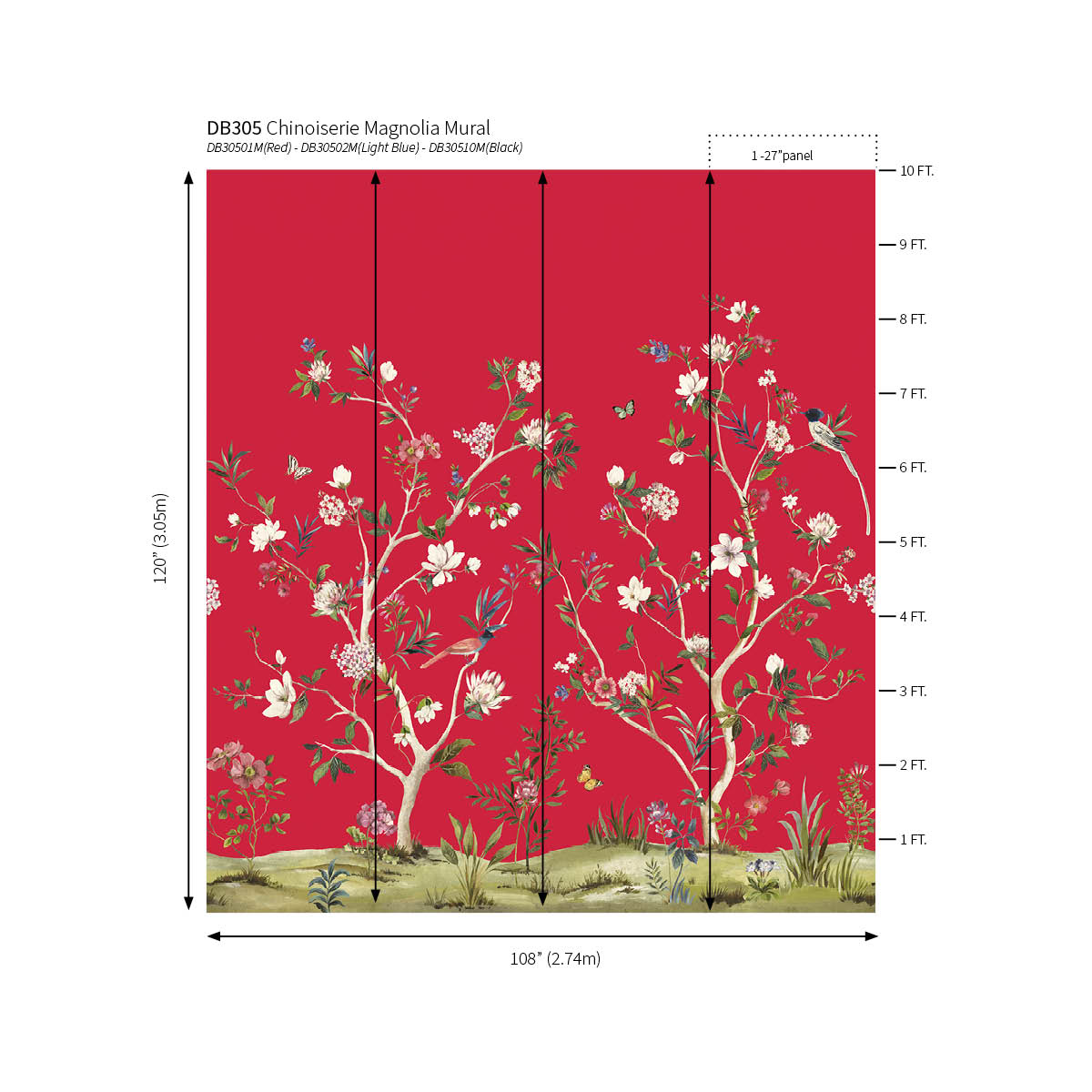 Chinoiserie Magnolia Mural | Cherry