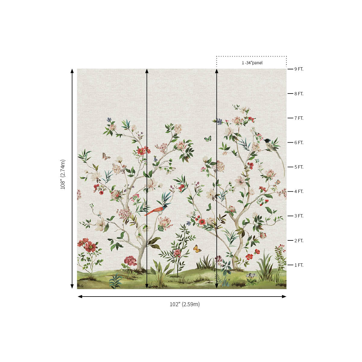 Chinoiserie Magnolia Mural | Almond