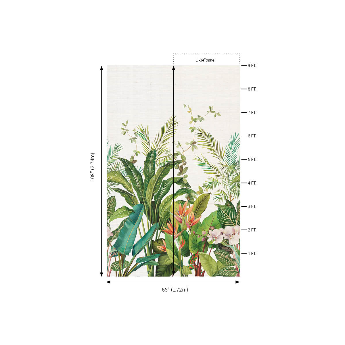 Bird Of Paradise Mural | Natural Grasscloth
