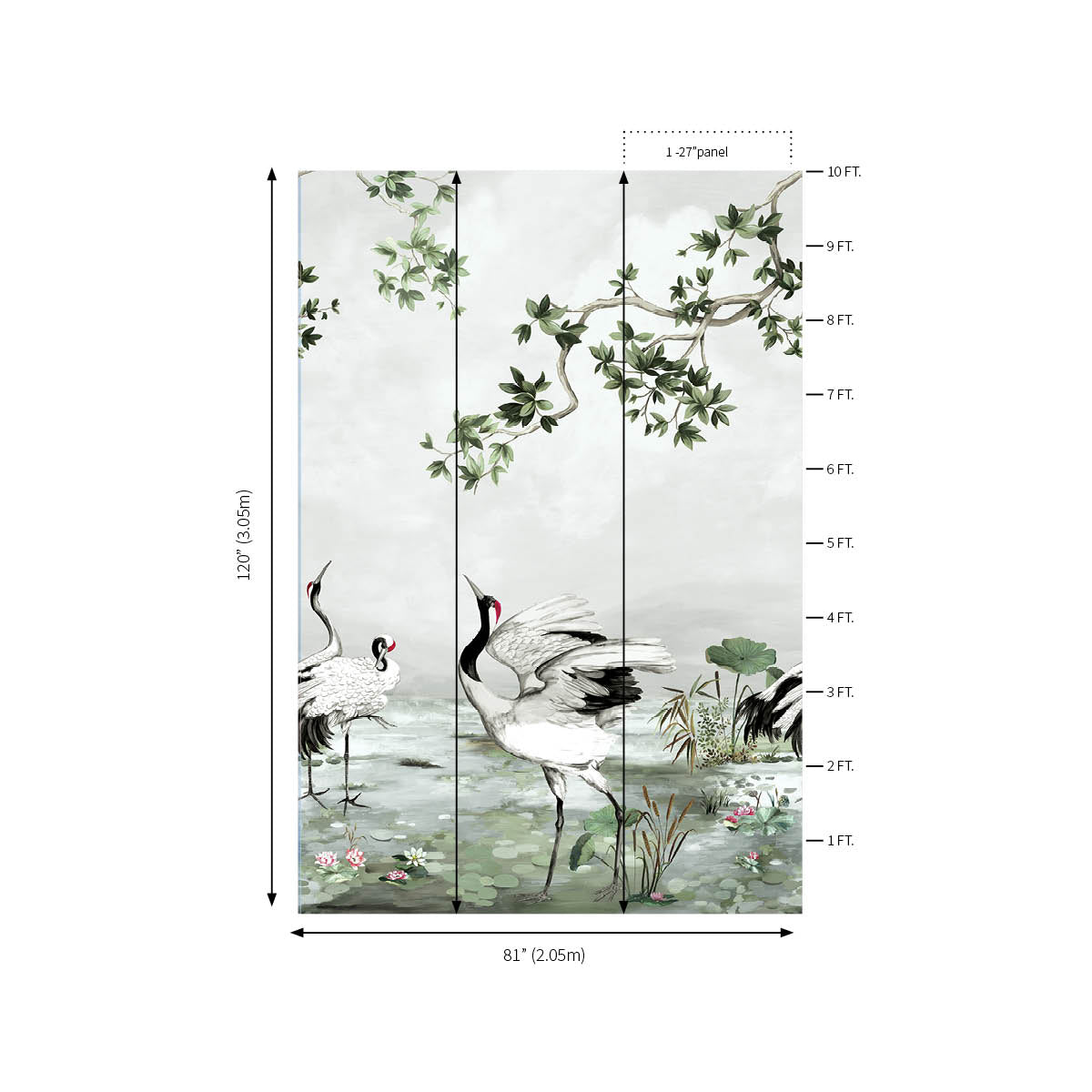 Crane Mural | Meadow Gray