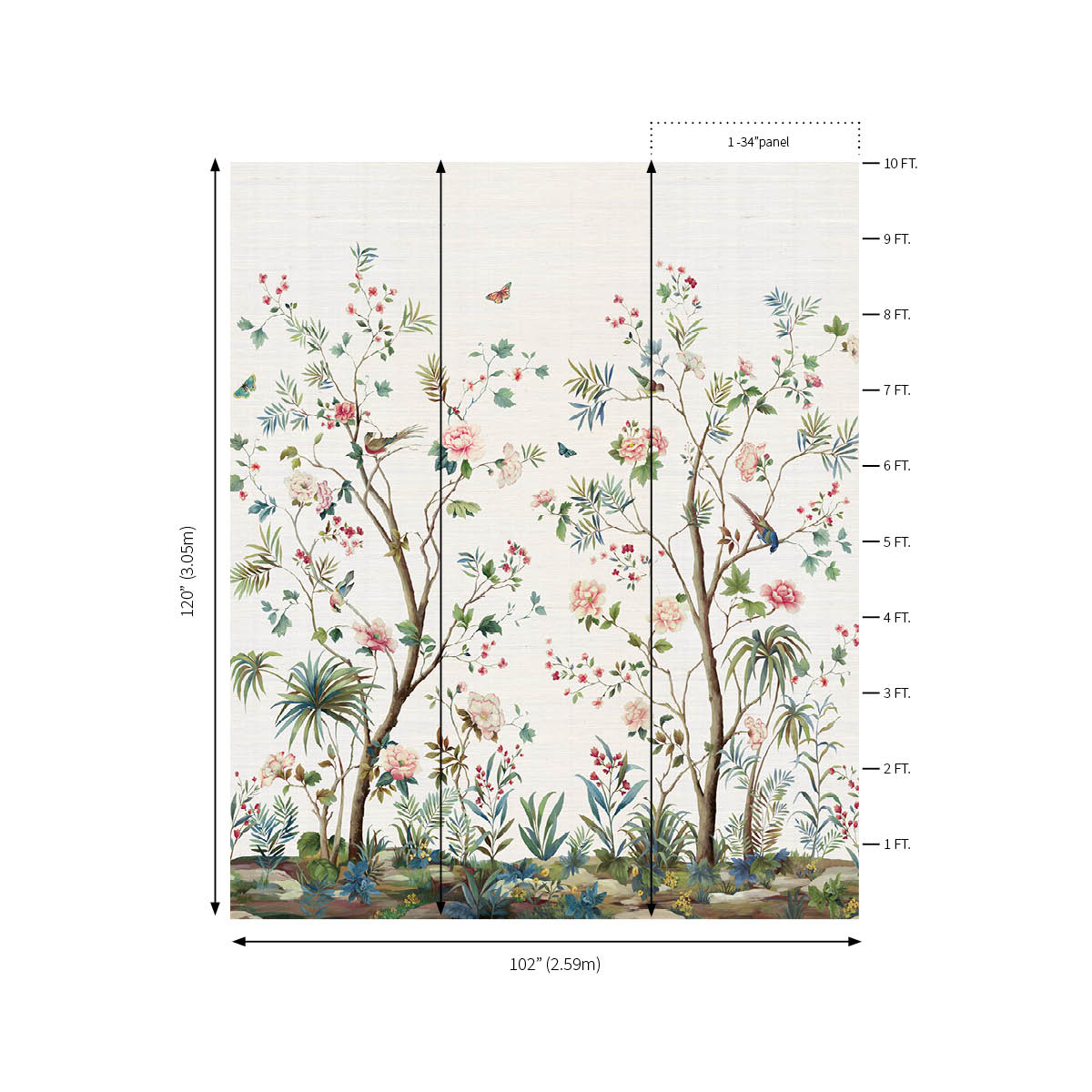 Charleston Garden Mural | Silver Grasscloth