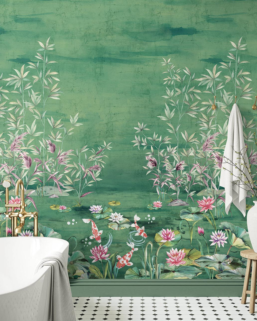 Serenity Lotus Mural | Emerald