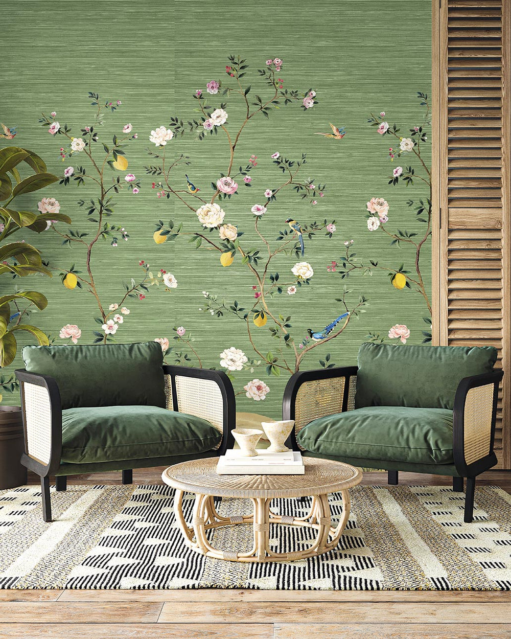 Blossom Chinoiserie Mural | Moss Green