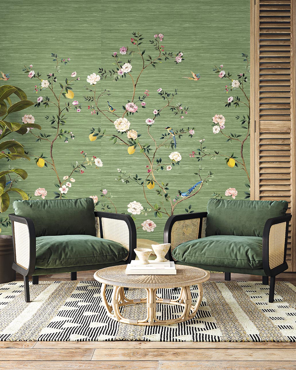 Blossom Chinoiserie Mural | Moss Green
