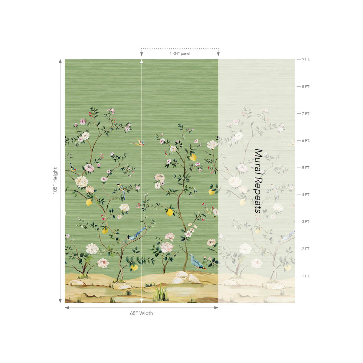 Blossom Chinoiserie Mural | Moss Green