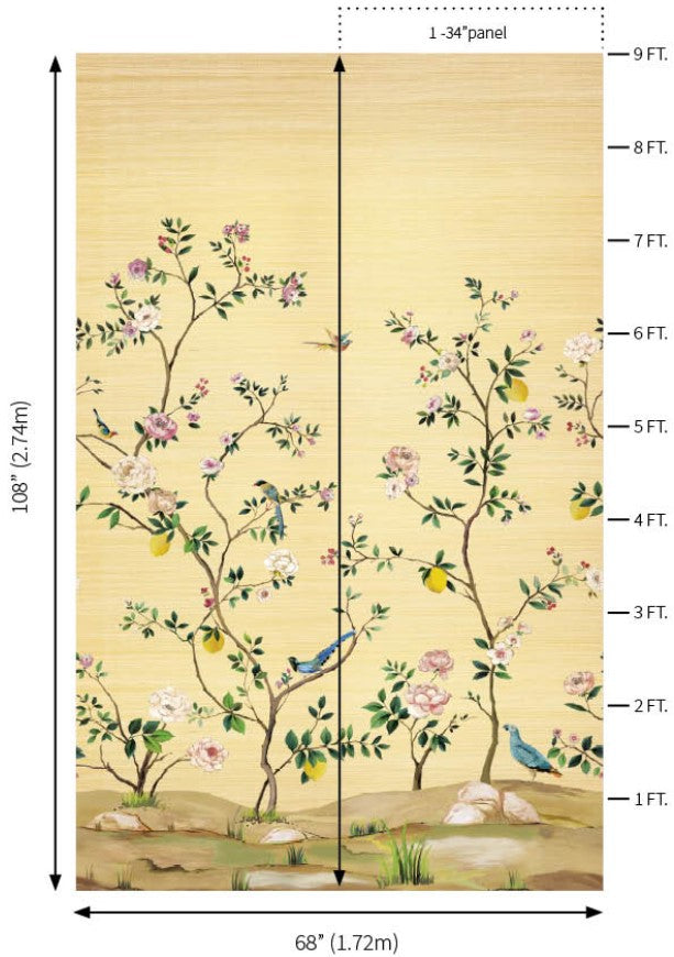 Blossom Chinoiserie Mural | Gold Grasscloth Metallic – Daisy