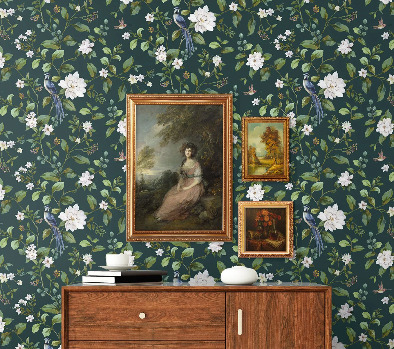 Chinoiserie Bird Vine | Midnight Teal