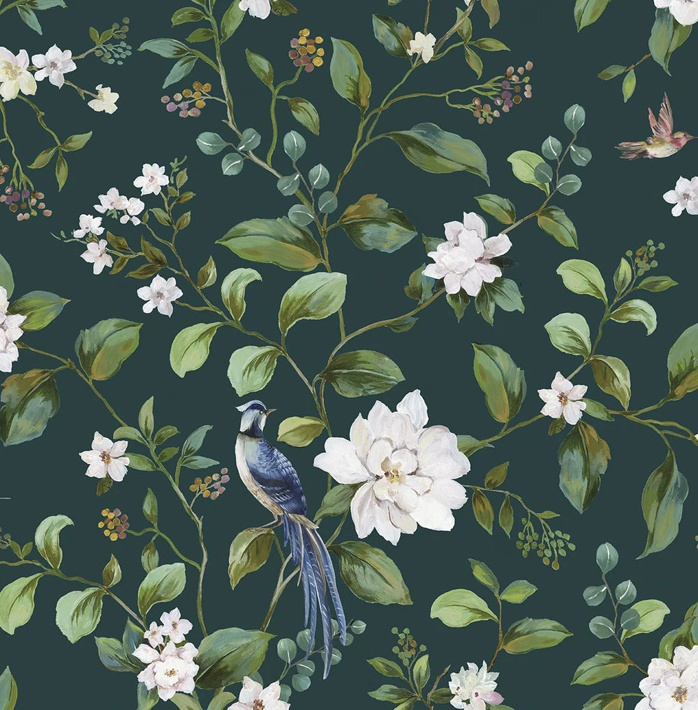 Chinoiserie Bird Vine | Midnight Teal