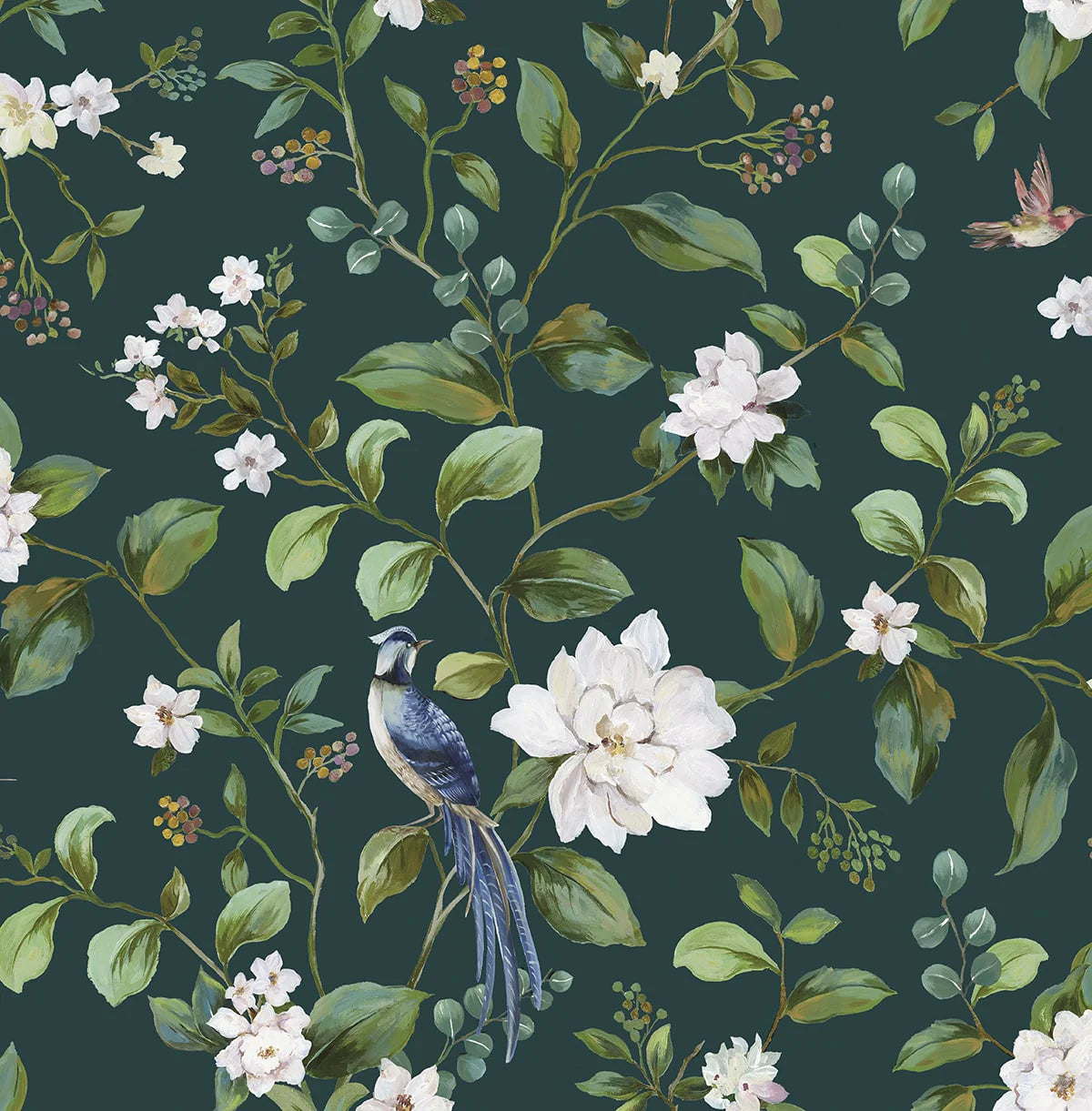 Chinoiserie Bird Vine | Midnight Teal