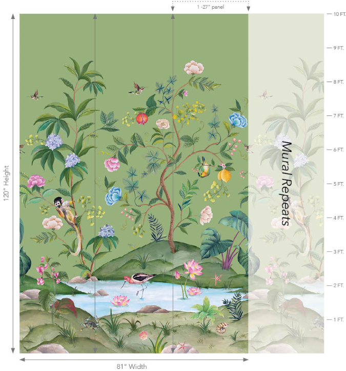 Myanmar Lagoon Mural | Moss Green