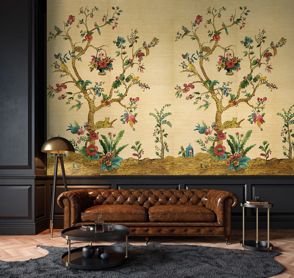 Tanzania Tree Of Life Mural | Tuscan Gold Grasscloth