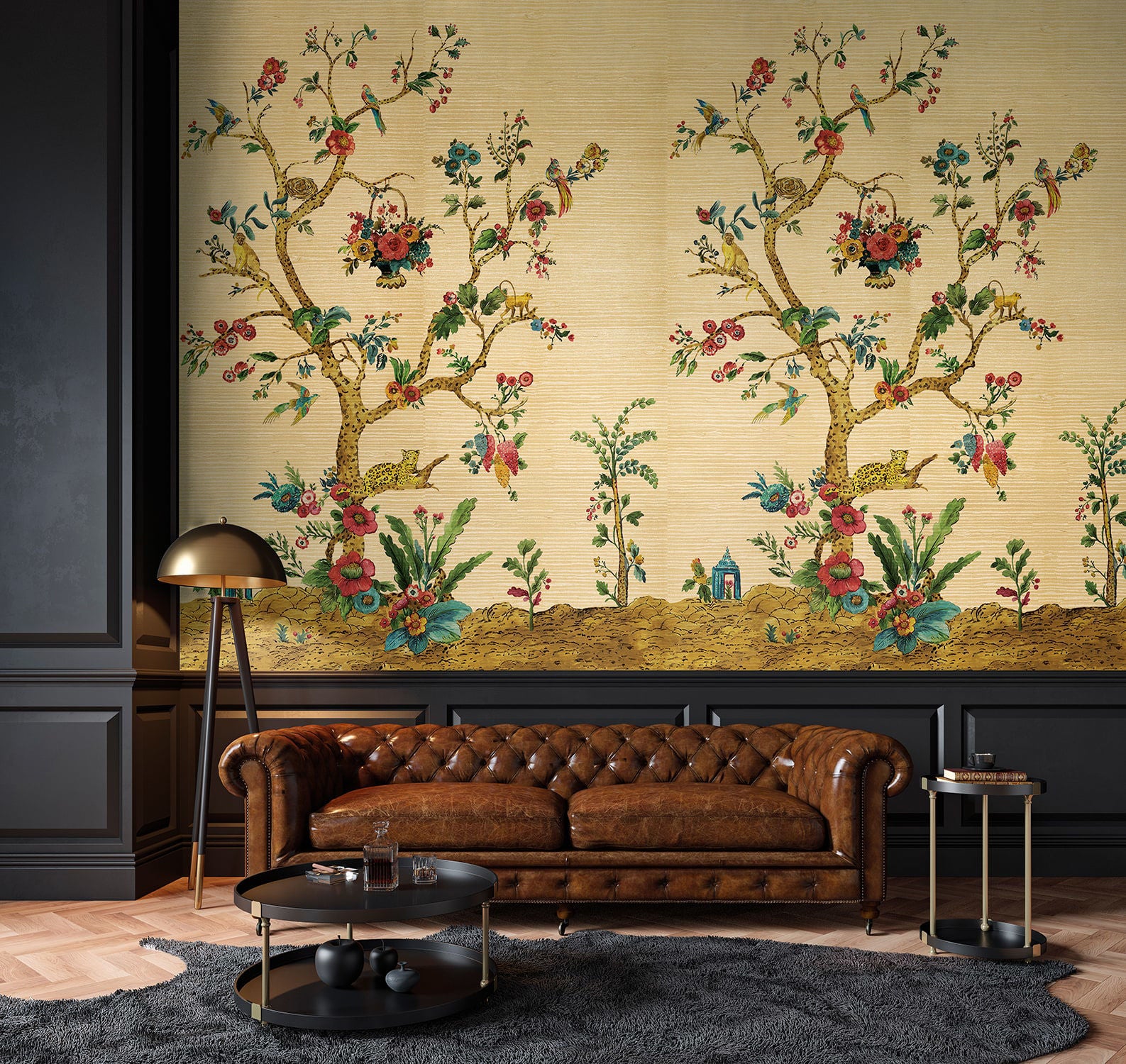 Tanzania Tree Of Life Mural | Tuscan Gold Grasscloth